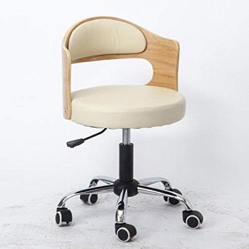 Столче за фризери со тркала ， прилагодлива столица со бело синтетичко кожено седиште ， прилагодлива висина 43-53 см ， Поддржана тежина