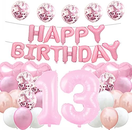Слатка 13 Ти Роденден Балон 13 Ти Роденден Украси Среќен 13 Ти Роденден Материјали Розова Број 13 Фолија Милар Балони Латекс Балон Подароци
