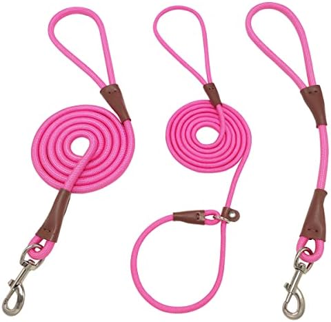 Boswany 3 Pack Rope Dog Leash- 6ft Basic Leash/ 7ft Обратно за тренирање на олово/ 18in Краток сообраќаен поводник, цврсти бои