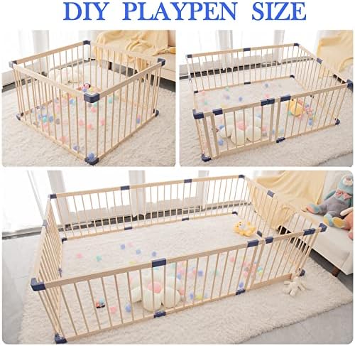 Бебе Плејпен Детска ограда со безбедносна порта, безбедност и функција за анти-капки, центар за играње, безбедносен игра дворот на отворено чисто дрвено бебе игра