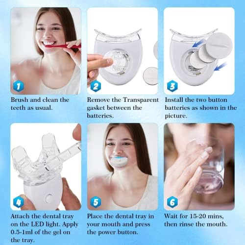 Комплет за белење на забите со сина светлина, професионален белење на забите со 12 гел за белење, 3 смирувачки гел, сад за уста- Отстранете ги