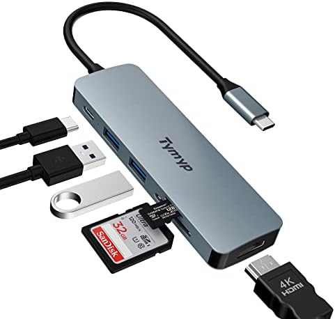 ЦЕНТАР USB C, Tymyp 6 ВО 1 USB C Центар СО 4K HDMI, 2 USB 3.0, 100W PD Порта, Sd/TF Картичка Слот, Мал И Пренослив Адаптер USB C За Тип C Лаптоп