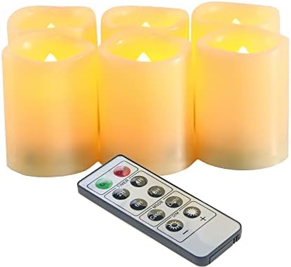 Батерии управувани со запалени свеќи со далечински тајмер, 6 пакувања светло треперење електрични LED високи чајни светла за чај за Ноќта