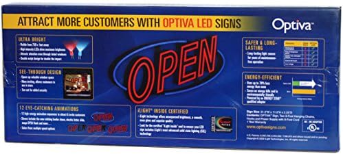 Оптива отворени знаци за бизнис, голем ултра светла LED отворен знак со 12 поставки за анимација, црвена и сина боја, 32 инчи