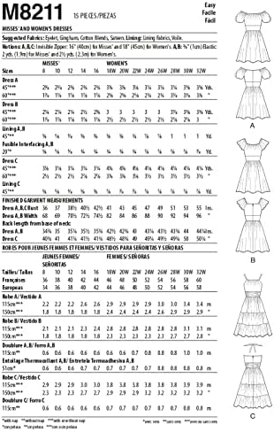 Комплет за шиење на фустани на McCall Misses 'Misses', код M8211, големини 8-10-12-14-16, повеќебојни