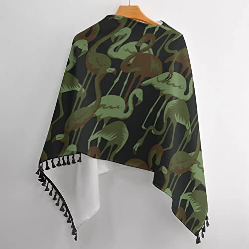 Воен тропски фламинго женски печатен шал шал, мода, топла тасела шал шал, персонализирана тасела пончо