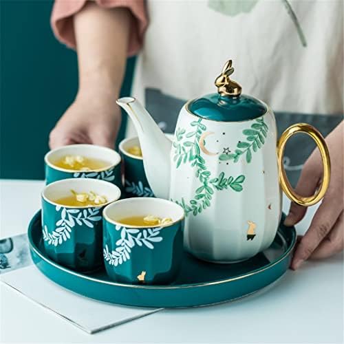Општа зелена шема Гроздобер чај сет вклучува 1 чајник 4 чаши 1 фиока зелен нордиски стил