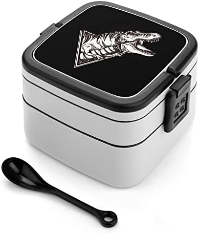 Диносаурус рикање кутија за ручек преносен двослоен бенто кутија со голем капацитет контејнер со контејнер за храна со лажица со лажица