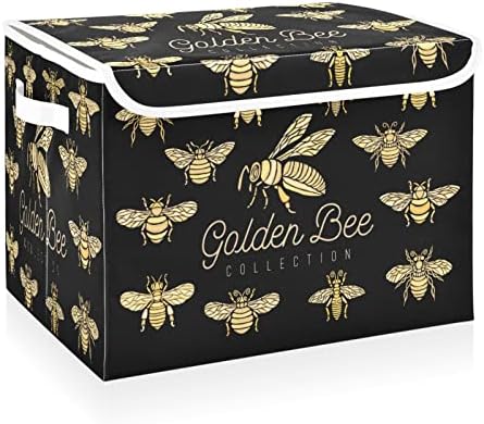 Катаку Преклопливи Кутии за Складирање Со Капаци Златна Пчела Црна Голема Склоплива Ткаенина Канти За Складирање Со Капаци