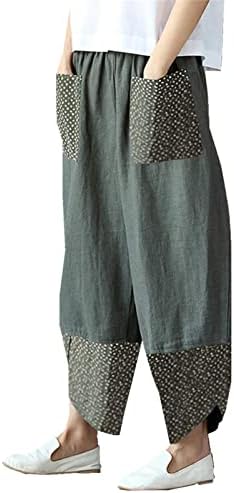 Maiyifu-GJ женски лепенка постелнина широки панталони за нозе Еластична половината случајна капри хареми панталони лабави затегнат салон Баги