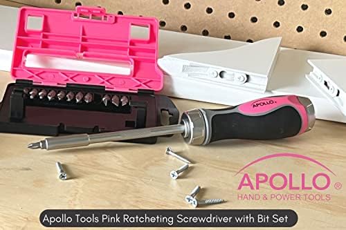 Алатки Аполо алатки 13-во-1 магнетски шрафцигер со сет од 12 бита во удобно складирање и дополнително складирање на бит во ергономската рачка.