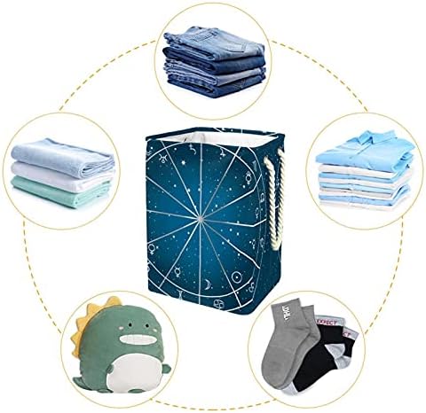 Зодијак знаци на планети симболи за перење алишта со рачки со голема корпа за склопување за корпа за складирање, детска соба, домашен