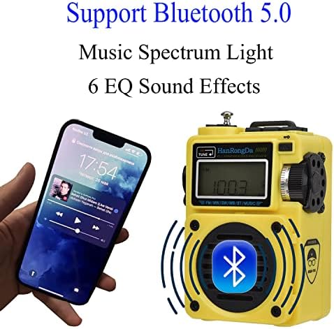 Junshuntong Преносни Bluetooth звучници HRD-701 SW радио, музички плеер за полнење, FM AM SW WB Full Band Radio, Поддршка Bluetooth, TF