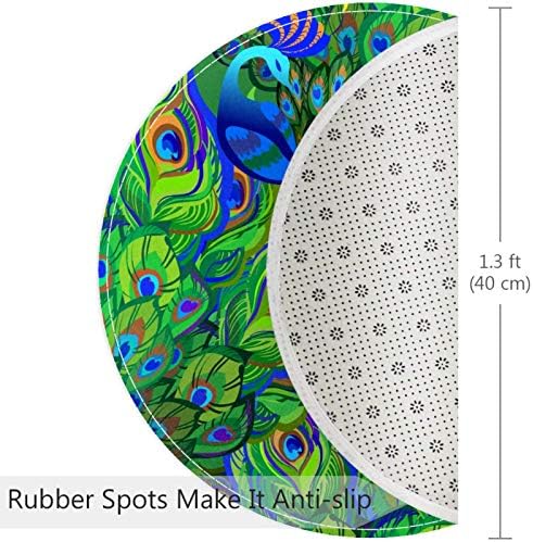 Heoeh Прекрасни птици од паун целосно исцрпена опашка зелена шема, не -лизгачка врата 15,7 тркалезна област килими теписи за деца спална соба бебе соба игра Расадник