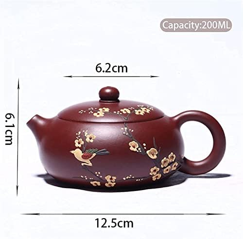 Чајник Чајник Чајник 200мл Рачно Изработени Чајници Од Виолетова Глина Цвеќиња И Птици Ксиши Чај Тенџере Чај Зиша Сет Чајник