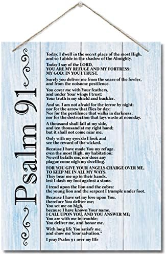 Инспиративни знаци на уметност од дрво, псалми 91 wallиден знак, виси печатени wallидни знаци на дрво, печатење во стих од Библијата, христијанско писание за декор за дом