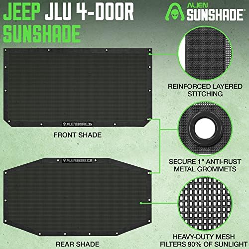 Aliene Sunshade Jeep Wrangler Jlu - Предна и задна мрежа Сонцето сенка за Jeep JL Unlimited - Блокови УВ, ветер, бучава - Бикини