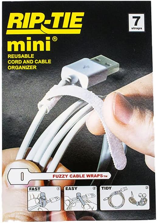 Rip-Tie Mini 1/4 x 3-1/2 кабелска вратоврска совршена за USB кабел, жици на ушите, мобилен телефон 7 пакет бело