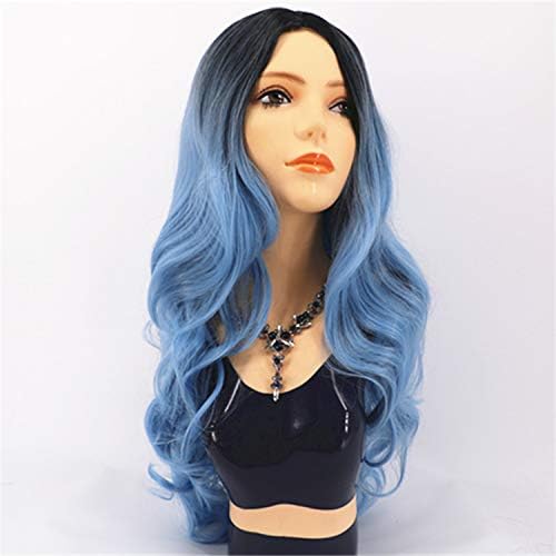 Andongnywell женски црна сина бранова чипка предна перика за црни жени густина бран перики коса природен изглед