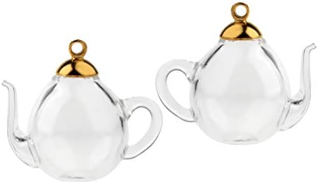 ААОТИ 2 парчиња мини чајници со чајници што висат желби со тегли за приврзоци со капа - злато, 20 х 30мм