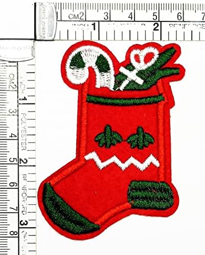 Кленплус Божиќни Црвени Чорапи Слатко Везено Железо на Шие На Лепенка Модни Цртани Лепенки За Костими Облека Фармерки Јакни Капи Ранци