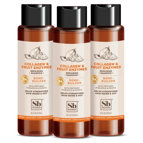 SOAPBOX шампон за коса Колаген + овошни ензими кои го поправаат шампонот за сува, ситна или тенка коса | Зајакнување на шампонот
