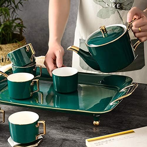 PDGJG керамички кафе чај сет нордиски цртеж злато зелено кафе сад за млеко бокал шеќер сад сад Поставете дома попладневен чај сет