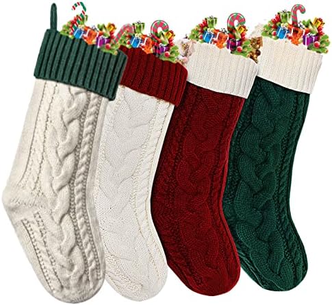 CICEYET Божиќни чорапи Lager 18inch кабел плетени Божиќни чорапи црвено бело зелено камин што виси чорапи за украси за украси на семејни празници