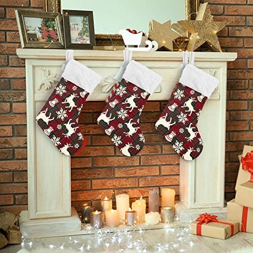 Божиќни чорапи Божиќни чорапи Божиќни snowвончиња ирваси на ирваси на Бафало Класик Персонализирани големи декорации за порибување за семејни празнични сезони за з