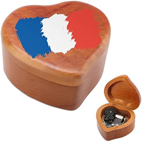Знаме на Франција Дрвена музичка кутија ветровито во форма на срце во форма на печатени музички кутии за роденден на годишнината од в Valentубените