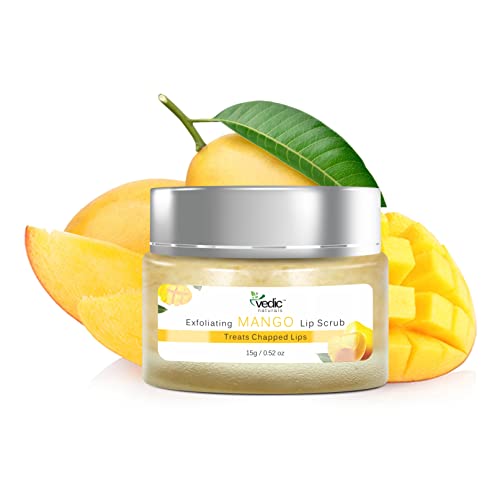 Ведски натурали, ексфолирачки манго-усни чистач-15G | Третира избришани усни и ја намалува пигментацијата | Збогатен со путер од манго, путер од кокум и путер