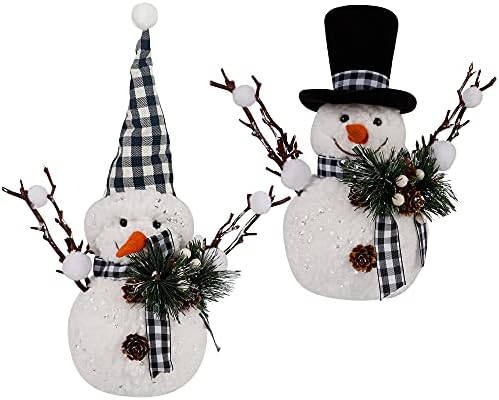 Декорации за Божиќни маса Винамана, сет од 2 снешко со гранчиња од бор конуси, зимски таблети декор за затворен дом кујна камин канцеларија