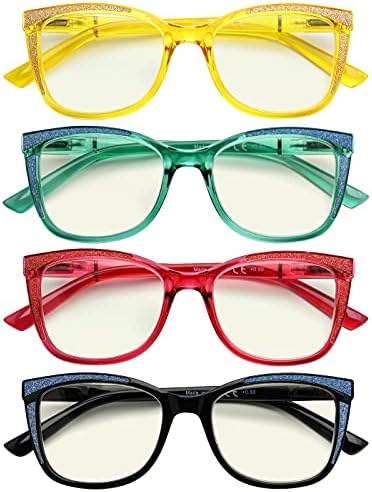 Очила за Читање со 4 пакувања Блокирање На Сина Светлина За Жени Читатели на Мачкини Очи +0.00