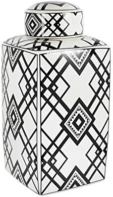Sagebrook Home Black Decorative Ceramic Square покриен тегла, бела, 9,25x9.25x18