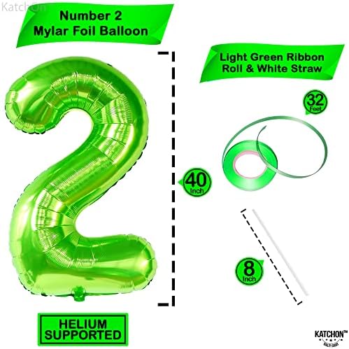 Katchon, светло зелен балон број 2 - 40 инчи | Зелен 2 балон број за 2 -ри роденденски украси за момчиња | Зелени две балони за