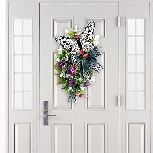 TJLSS висат вештачки пролетен венец со лажна пеперутка куќа венец за тремот куќа од влезната врата свадба декор
