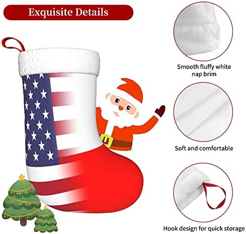 QG ZZX Божиќни чорапи со бело супер меко кафунг манжетна Американско знаме и полско знаме Божиќни чорапи Божиќни украси порибување