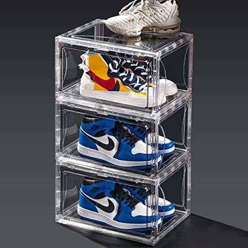 Кутија за чевли на Yimeka, кутија за приказ на организатор на чевли, 3-пакувања, чиста пластична контејнер за предни чевли со чиста