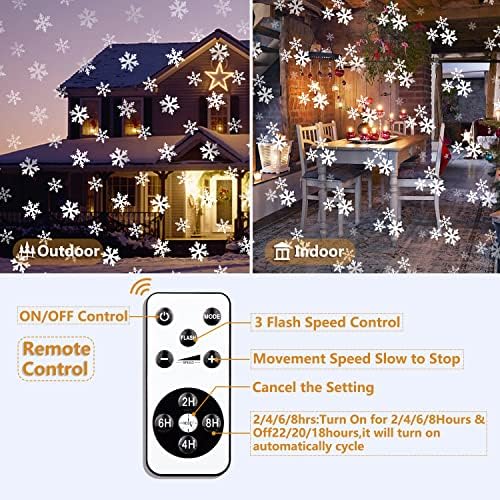 Божиќни проектори светла на отворено, снегулка на проекторот со далечински, божиќни украси во затворен простор, IP65 водоотпорен