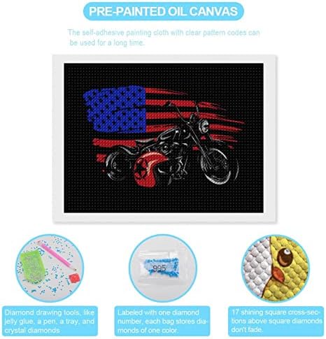Моторцикл со хелијам Американски знаме Дијамантски комплети за сликање за возрасни целосна вежба дијамантска слика wallидна уметност за украси за домашни забави 12 x