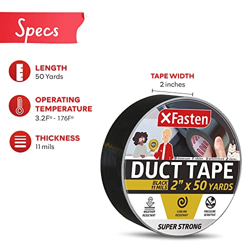 Xfasten Super Phote Counce Tape, црна, 2 x 50 јарди, затворена и отворена лента за канали за училишна и индустриска употреба-