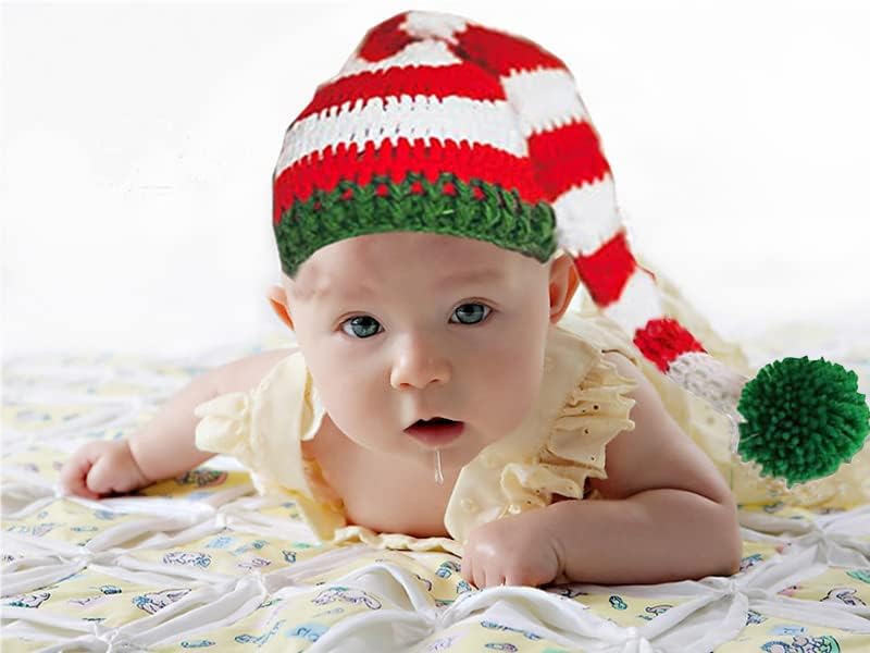 Unnqll 2 парчиња бебе Божиќно елф плетена капа пом-пом капачиња капчиња beanie santa chats xmas подароци