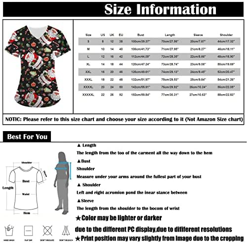 Shusuen Women Christmas Brigmor Print Short Sneave V вратот Tunic врвови за чистење врвови кои работат со униформа маичка за