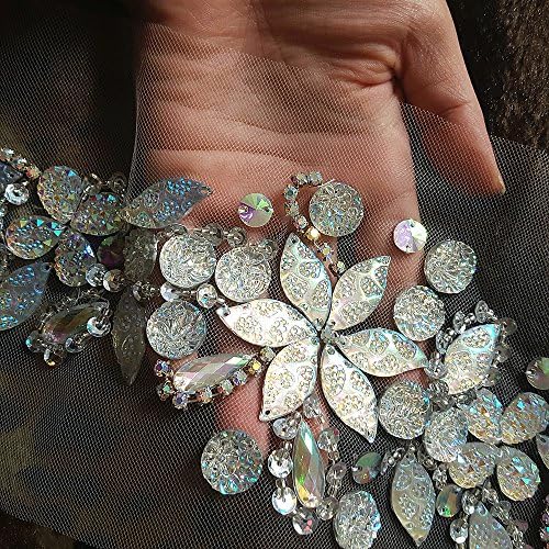 Мода! Чиста рачно изработена светла кристална закрпи шивајте AB боја Rhinestones Applique со камења Sequins Beads DIY за додаток