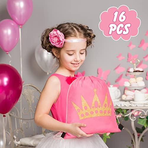 Функција 16 компјутери принцеза забава фаворизирање торби принцези торби за подароци принцеза забава торби за влечење розова круна