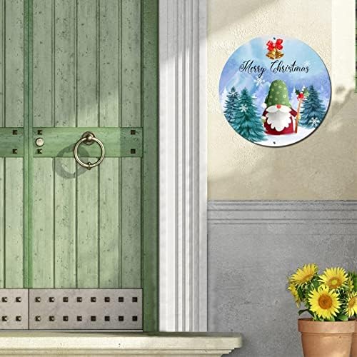 Среќен Божиќен снег гноми гроздобер метал знак круг метал уметнички отпечатоци знак рустикална врата од вратата знак за ретро -венец за божиќен