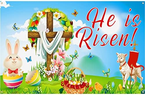 Татуо Тој Е Воскреснат Банер Среќен Велигденски Украси Голема Ткаенина Велигден Крст Религиозна Позадина Позадина Велигденско Воскресение