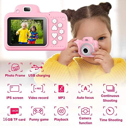 Wgwioo Детска Камера, HD 1080P СО 16gb Tf Картичка, Детска Камера Најдобра Роденденска Подарок Камера, за 3-12 Годишно Момче Девојки, Розова