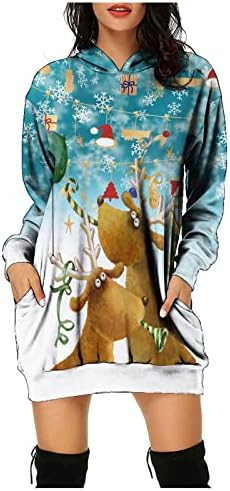 Prdecexlu Tunic Christmas Brignate Long Sleeve Loungewear Pullover for Women Casual Print Hoody Loose Fit Crew вратот со џебови