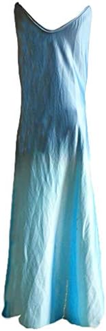 Women'sенски печатен макси резервоар со долг фустан, обичен дами, летни фустани за жени, трендовски плажа без ракави камизол со небесно небо сино